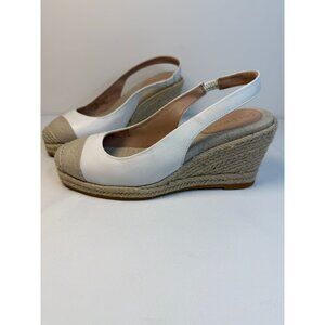 Cole Haan Cloudfeel Womens Size 6.5 White/Taupe Espadrille Wedge Slingback Shoes